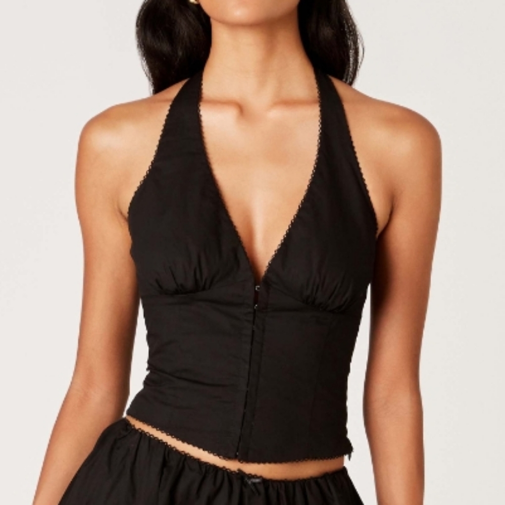 NIA - Rae Halter Neck Corset Top in Black